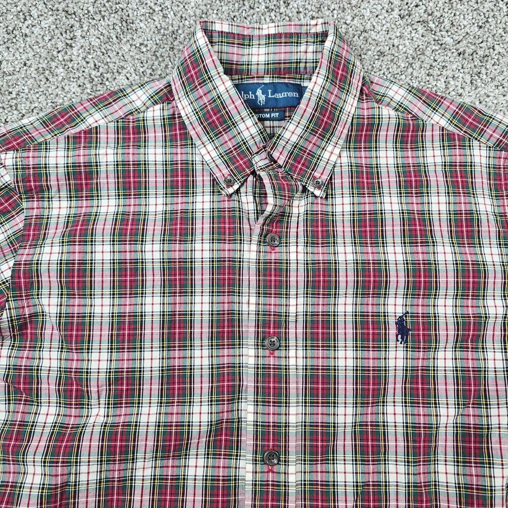 Ralph Lauren Shirt Mens Medium White Tartan Custom Fit Long Sleeve Vintage 90s - Picture 4 of 11